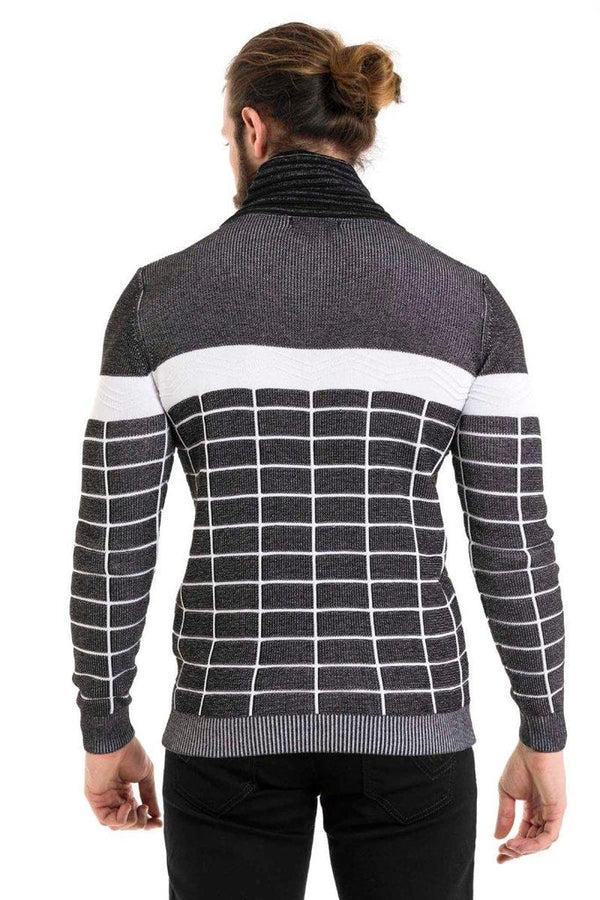 Cipo & Baxx CP279 Shawl Collar Patterned Sweater BLACK
