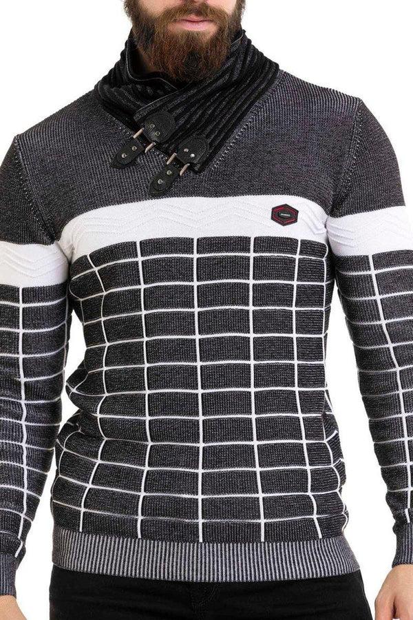 Cipo & Baxx CP279 Shawl Collar Patterned Sweater BLACK