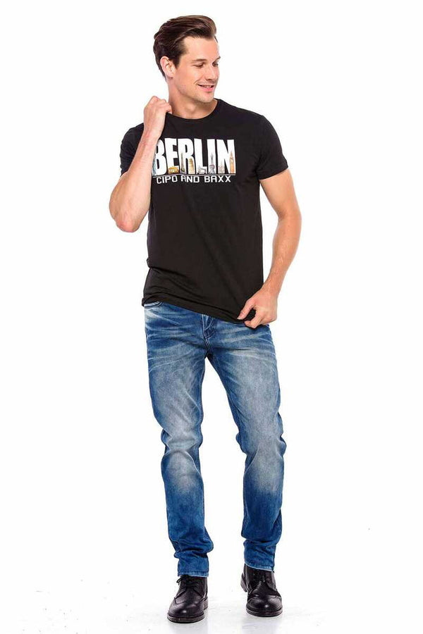 Cipo & Baxx CT166 Berlin Printed Crew Neck T-Shirt BLACK