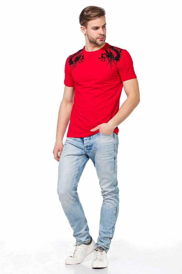 Cipo & Baxx CT376 Yakuza Dragon Embroidered Men's T-Shirt RED