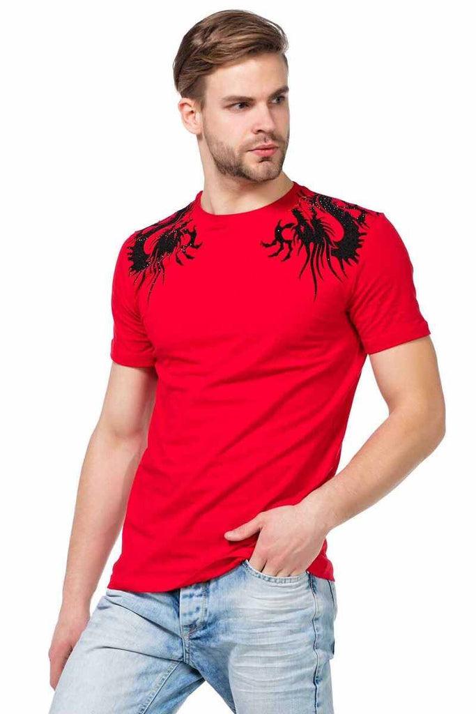 cipo & baxx CT376 Yakuza Dragon Embroidered Men's T-Shirt RED