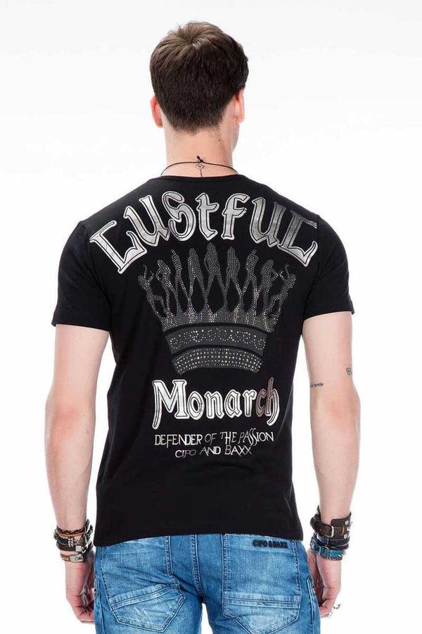 Cipo & Baxx CT377 Stone Embroidered Foil Printed Men's T-Shirt BLACK