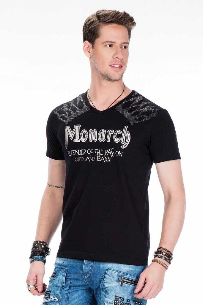 cipo & baxx CT377 Stone Embroidered Foil Printed Men's T-Shirt BLACK