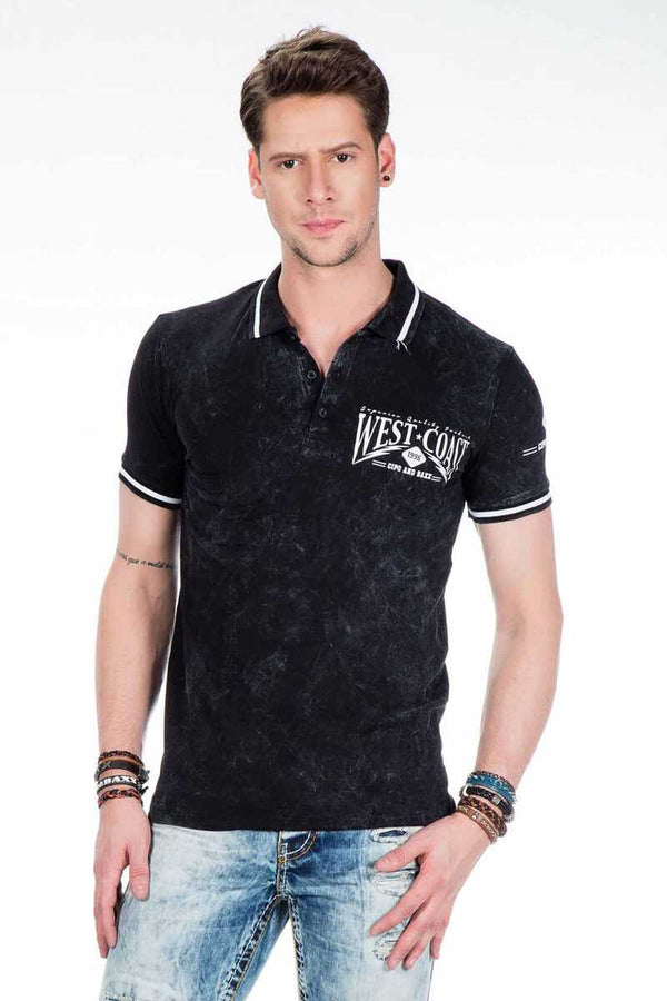 Cipo & Baxx CT381 West Coast Printed Polo Neck T-Shirt BLACK