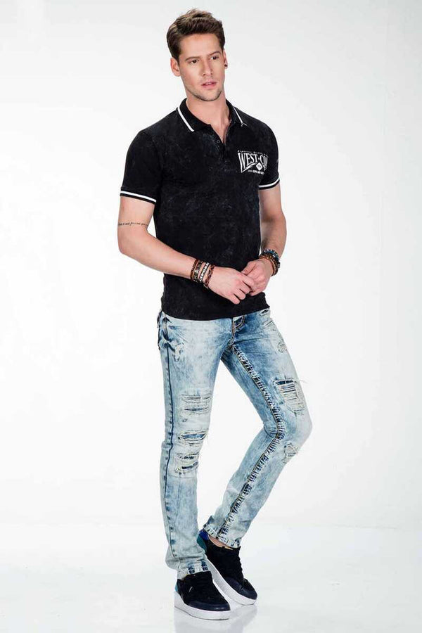 Cipo & Baxx CT381 West Coast Printed Polo Neck T-Shirt BLACK