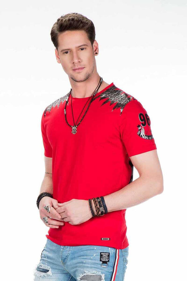 Cipo & Baxx CT409 Red Skin Skull Printed Men's T-Shirt WHITE