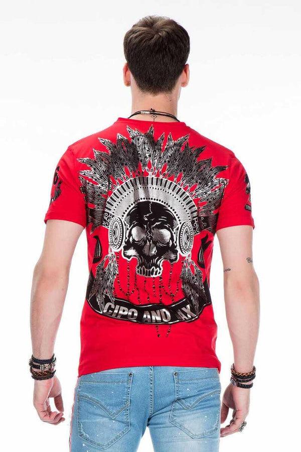 Cipo & Baxx CT409 Red Skin Skull Printed Men's T-Shirt WHITE