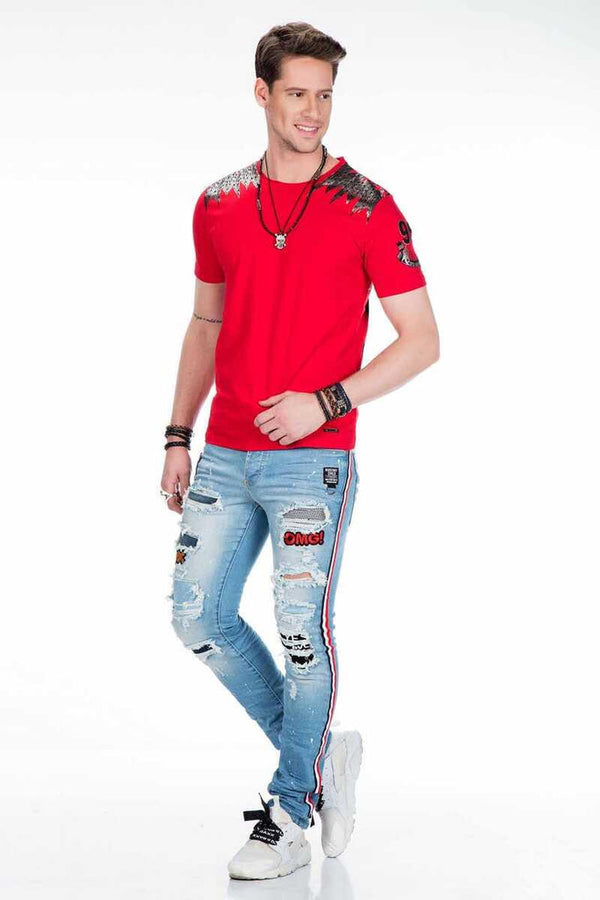 Cipo & Baxx CT409 Red Skin Skull Printed Men's T-Shirt WHITE