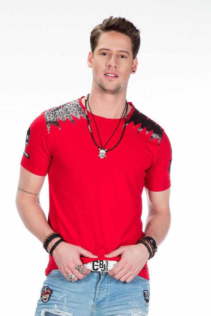 cipo & baxx CT409 Red Skin Skull Printed Men's T-Shirt WHITE