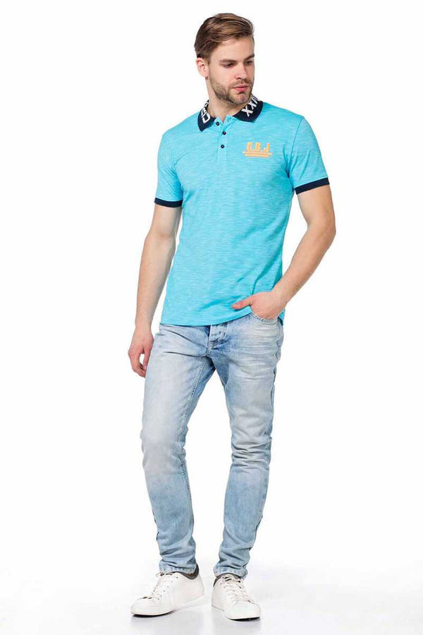 Cipo & Baxx CT416 Polo Neck Embroidered Slim Fit Men's T-Shirt BLUE