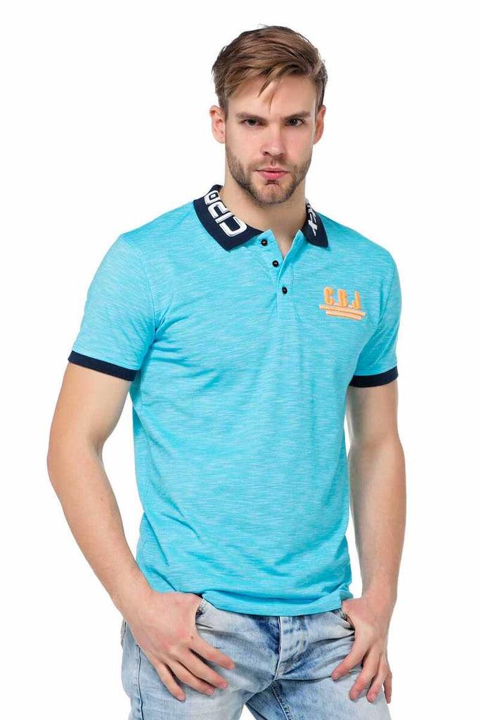 cipo & baxx CT416 Polo Neck Embroidered Slim Fit Men's T-Shirt BLUE