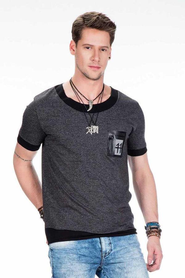 Cipo & Baxx CT425 Wide Collar Comfortable Men's T-Shirt ANTHRACITE