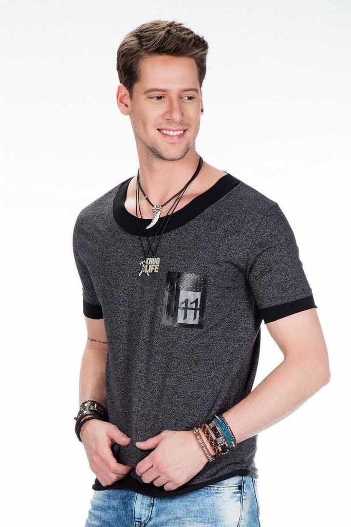 cipo & baxx CT425 Wide Collar Comfortable Men's T-Shirt ANTHRACITE