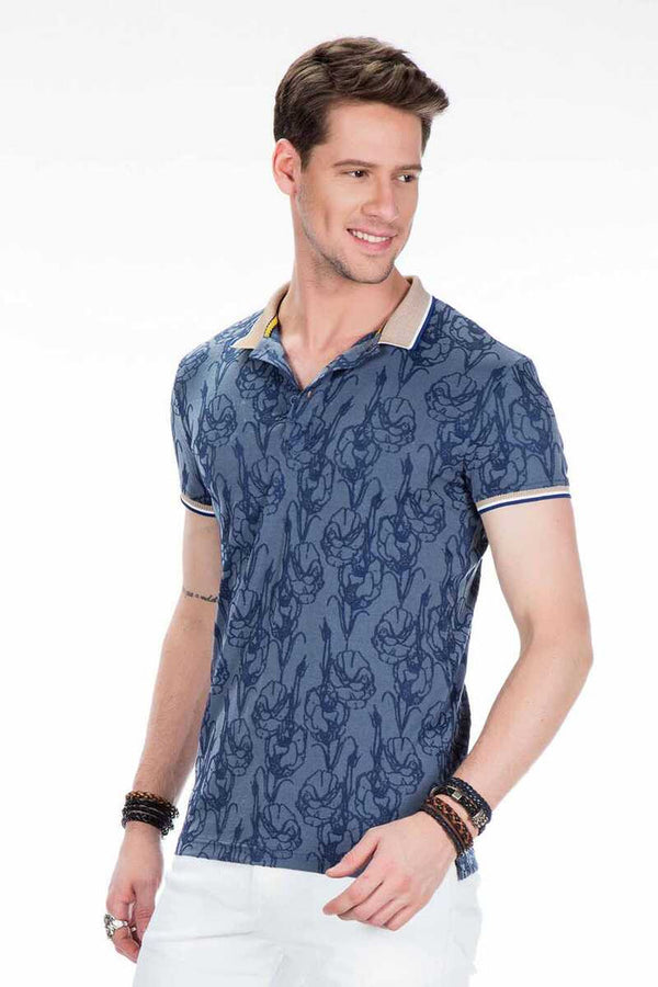 Cipo & Baxx CT451 Polo Neck Floral Patterned Men's T-Shirt NAVYBLUE