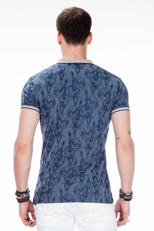 Cipo & Baxx CT451 Polo Neck Floral Patterned Men's T-Shirt NAVYBLUE