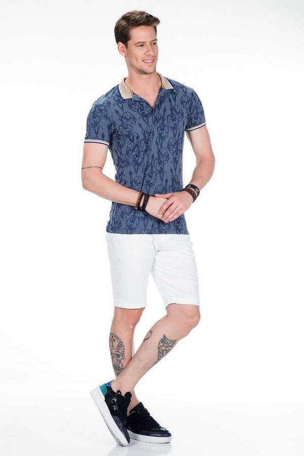 Cipo & Baxx CT451 Polo Neck Floral Patterned Men's T-Shirt NAVYBLUE