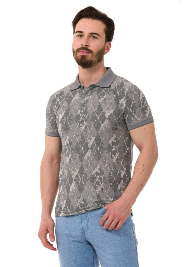 Cipo & Baxx CT452 Polo Neck Argument Patterned Men's T-Shirt GREY