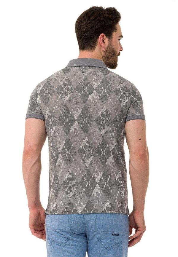 Cipo & Baxx CT452 Polo Neck Argument Patterned Men's T-Shirt GREY