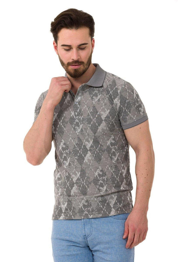 Cipo & Baxx CT452 Polo Neck Argument Patterned Men's T-Shirt GREY