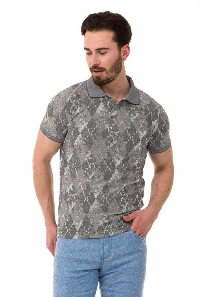 cipo & baxx CT452 Polo Neck Argument Patterned Men's T-Shirt GREY