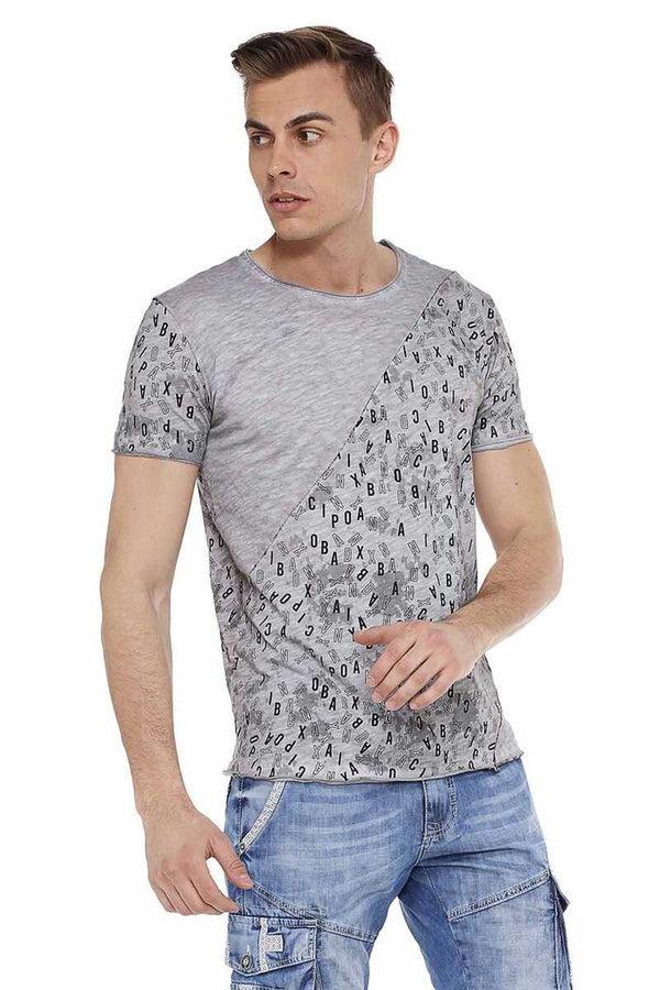 Cipo & Baxx CT469 Stitched Letter Printed Slim Fit Men's T-Shirt GREY