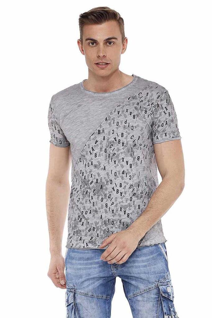 cipo & baxx CT469 Stitched Letter Printed Slim Fit Men's T-Shirt GREY