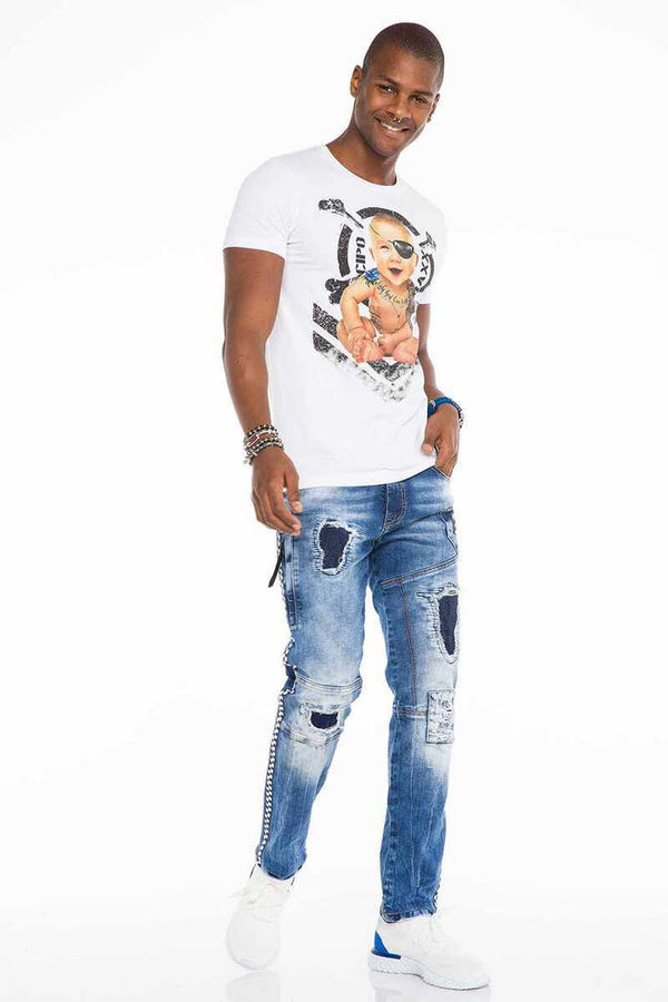 Cipo & Baxx CT485 Tattooed Pirate Baby Printed Men's T-Shirt ICEBLUE