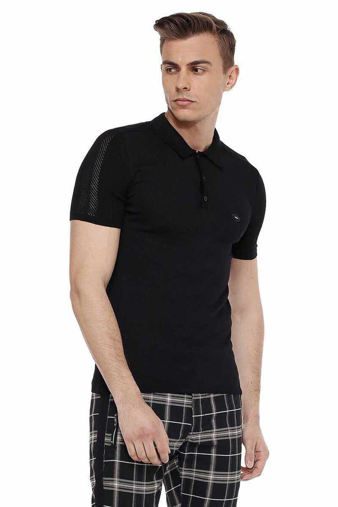 cipo & baxx CT517 Polo Neck Slim Fit Men's Knitwear T-Shirt BLACK
