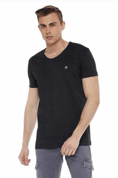 cipo & baxx CT522 Men's Wide Collar Basic T-Shirt GREYMELANGE