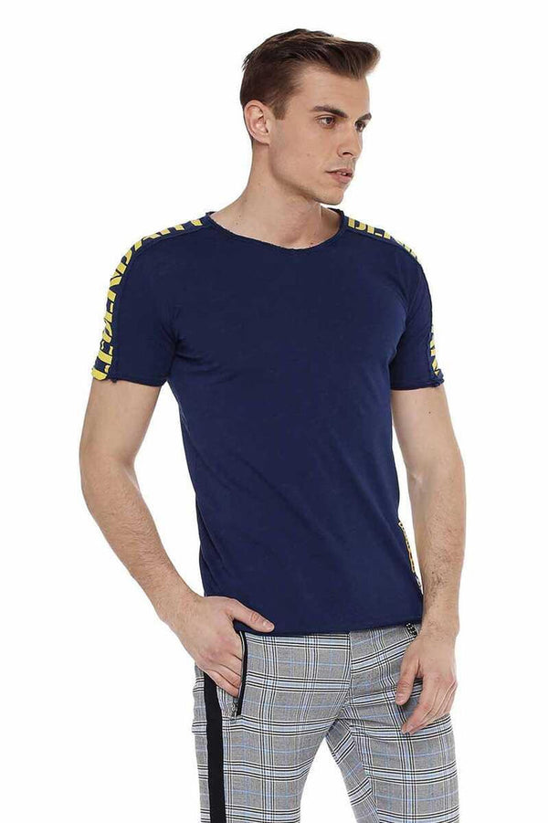 Cipo & Baxx CT524 Printed Cut Collar Slim Fit Men's T-Shirt NAVYBLUE
