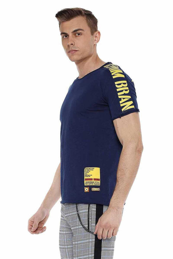 Cipo & Baxx CT524 Printed Cut Collar Slim Fit Men's T-Shirt NAVYBLUE