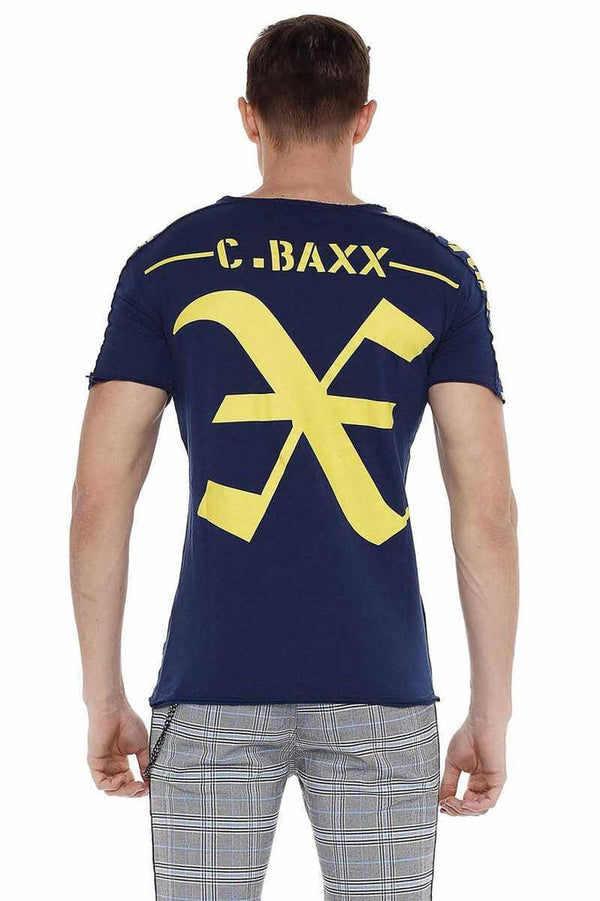 Cipo & Baxx CT524 Printed Cut Collar Slim Fit Men's T-Shirt NAVYBLUE