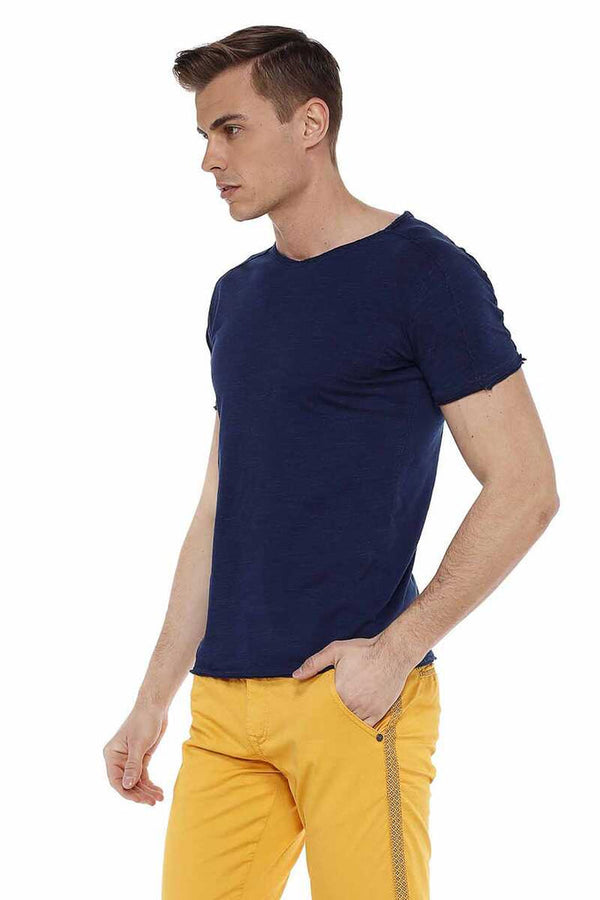 Cipo & Baxx CT525 Ripped Detailed Slim Fit Basic Men's T-Shirt NAVYBLUE