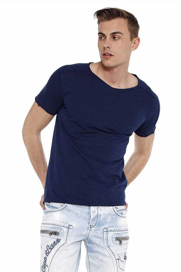 Cipo & Baxx CT525 Ripped Detailed Slim Fit Basic Men's T-Shirt NAVYBLUE