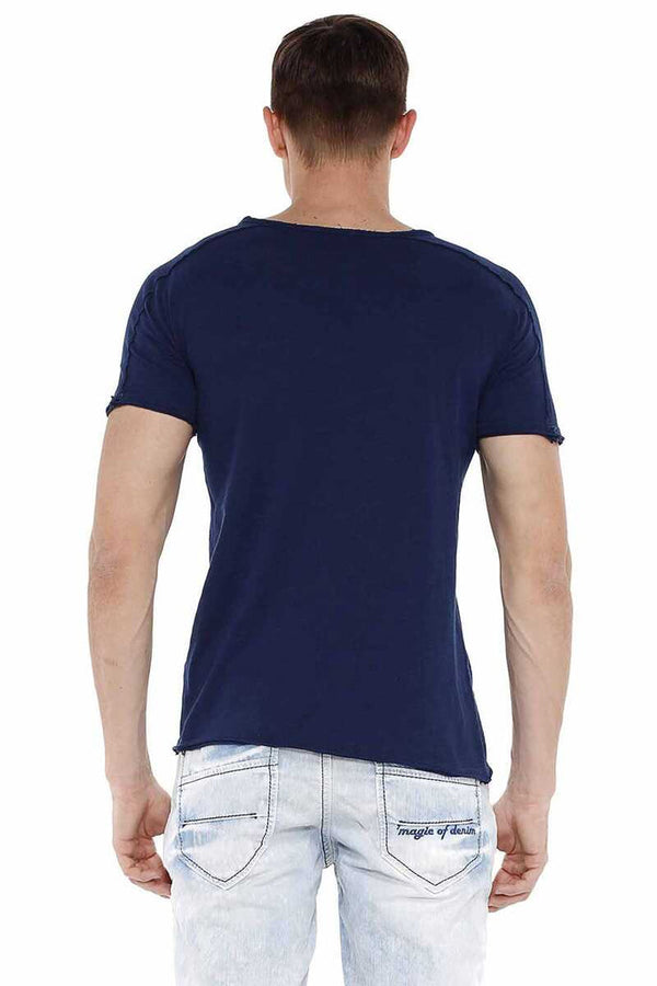 Cipo & Baxx CT525 Ripped Detailed Slim Fit Basic Men's T-Shirt NAVYBLUE