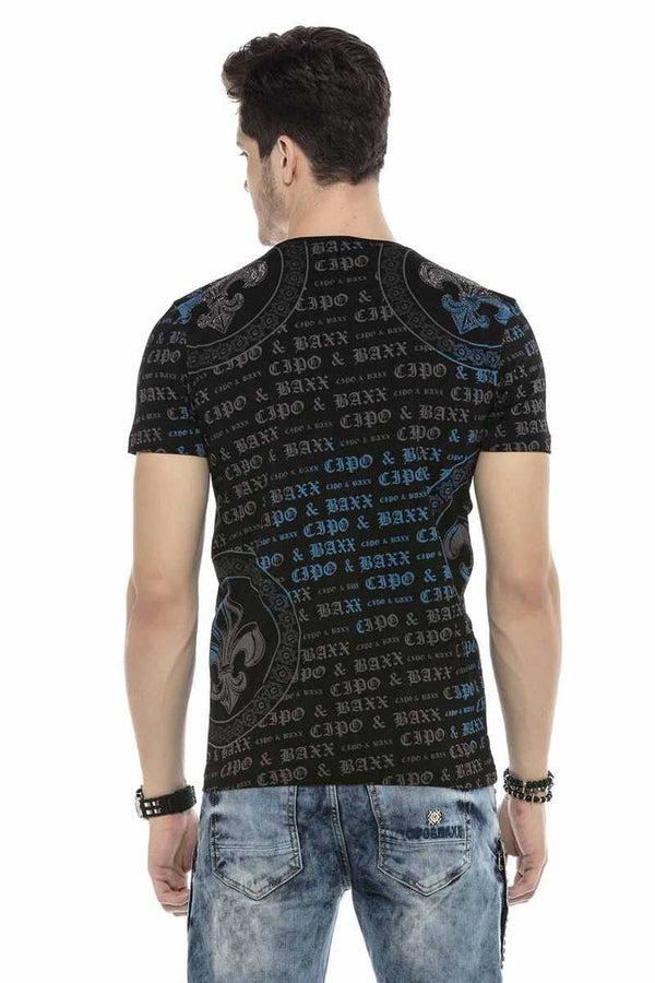 Cipo & Baxx CT554 Text Patterned T-Shirt With Stones On Shoulders BLACK