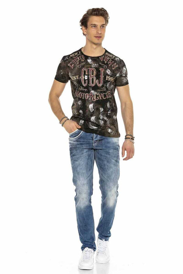 Cipo & Baxx CT560 Hand Painted Glitter Dark Dirty Color T-Shirt BLACK