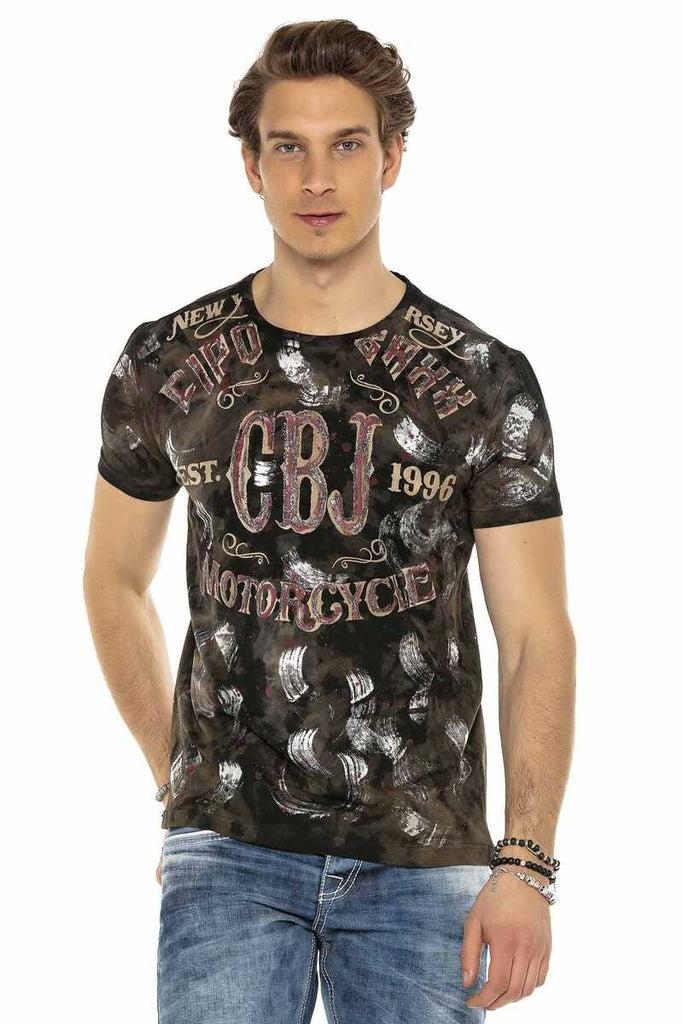 cipo & baxx CT560 Hand Painted Glitter Dark Dirty Color T-Shirt BLACK