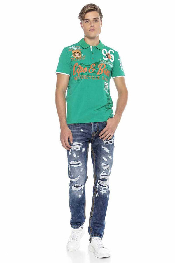 Cipo & Baxx CT604 Emblem Slim Men's Polo Neck T-Shirt GREEN