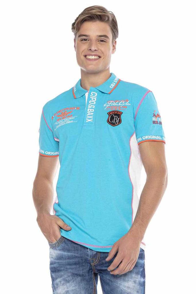 cipo & baxx CT605 Embroidered Slim Men's Polo Neck T-Shirt NAVYBLUE
