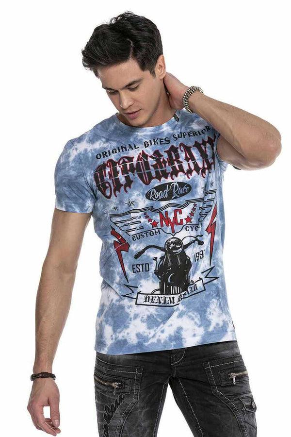 Cipo & Baxx CT629 Patterned Vintage Biker T-Shirt BLUE