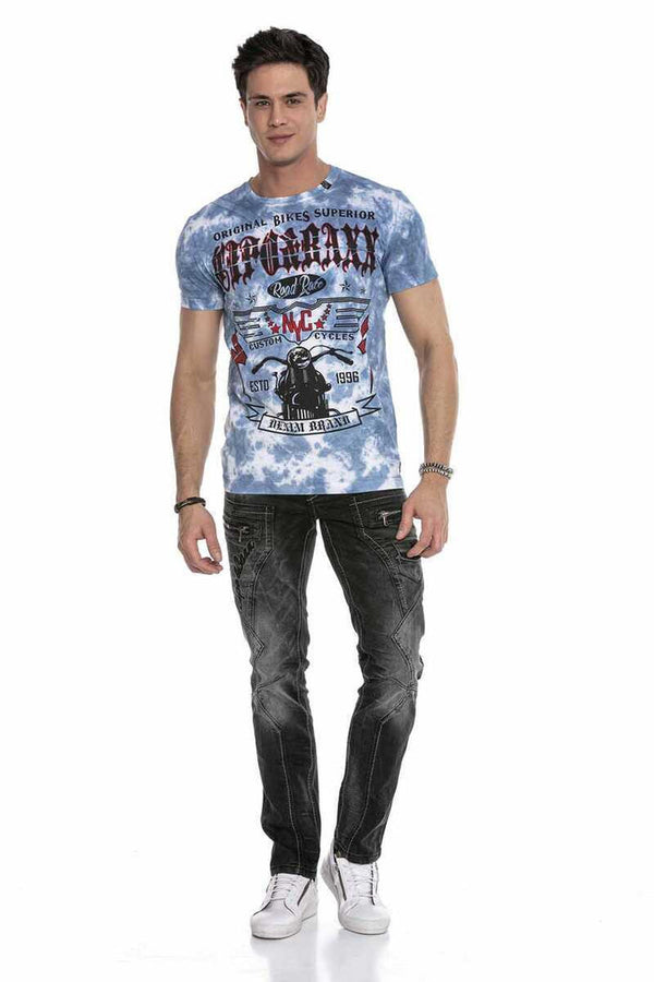 Cipo & Baxx CT629 Patterned Vintage Biker T-Shirt BLUE