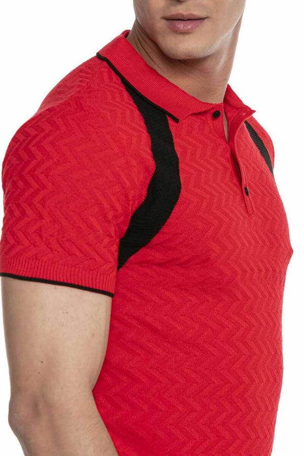 Cipo & Baxx CT652 Textured Knitwear Polo Neck T-Shirt RED