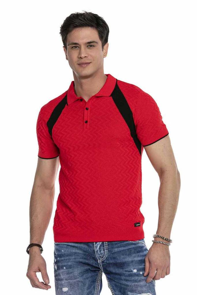cipo & baxx CT652 Textured Knitwear Polo Neck T-Shirt RED