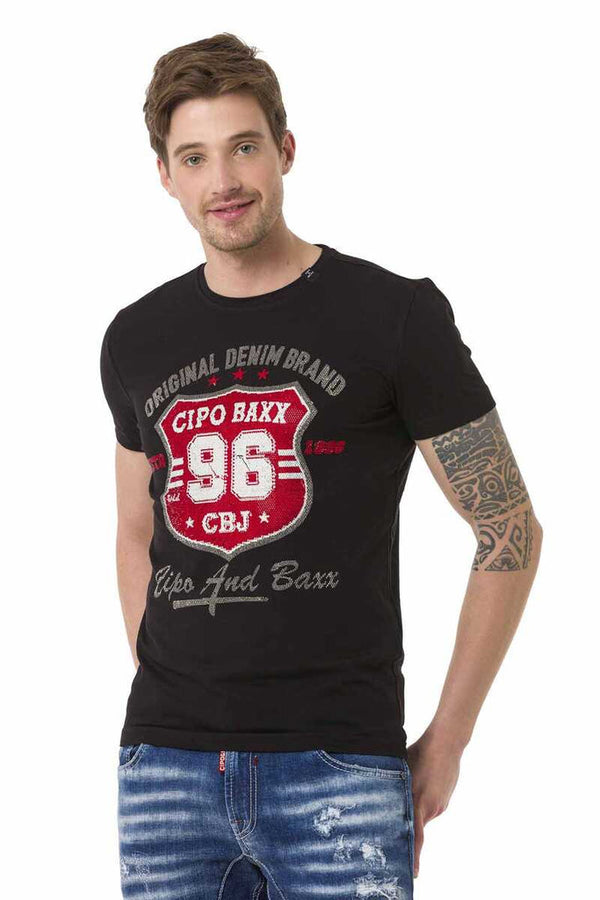 Cipo & Baxx CT670 Stone Badge Logo Men's T-Shirt BLACK