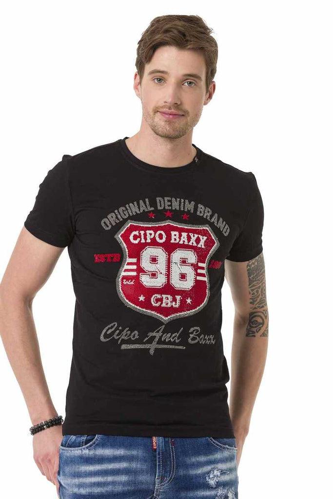 cipo & baxx CT670 Stone Badge Logo Men's T-Shirt BLACK