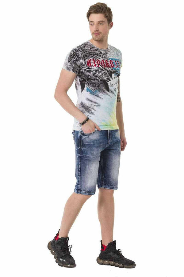 Cipo & Baxx CT684 Eagle Patterned Skull Colored T-Shirt BLUE