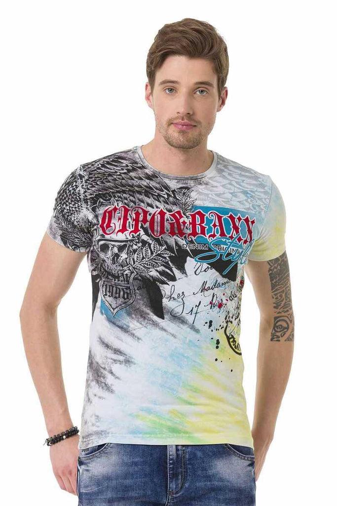 cipo & baxx CT684 Eagle Patterned Skull Colored T-Shirt BLUE