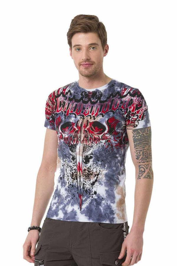 Cipo & Baxx CT685 Sword Patterned Gothic T-Shirt INDIGO