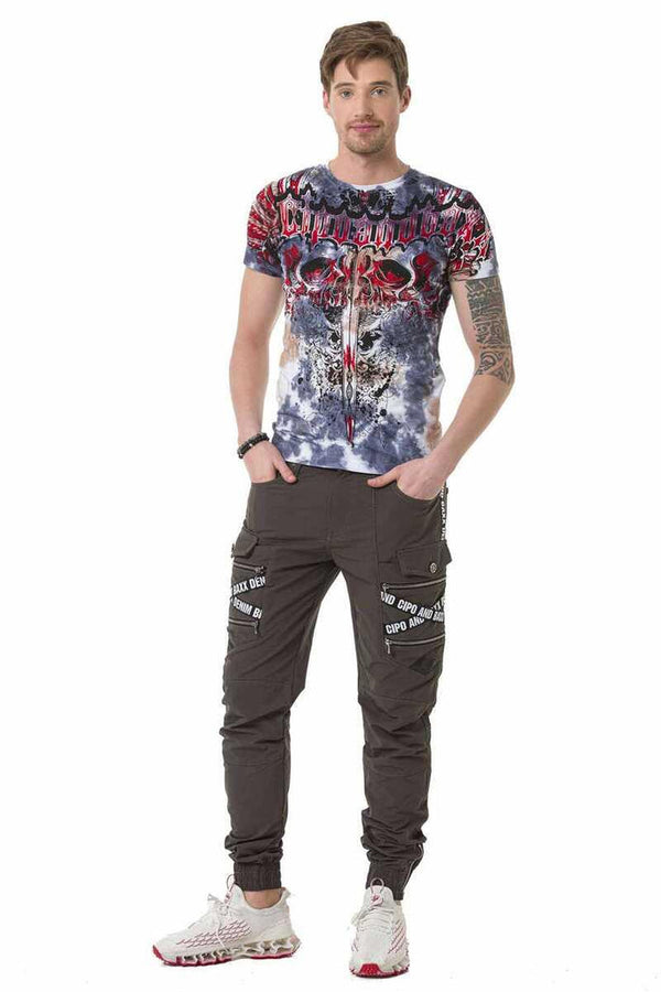 Cipo & Baxx CT685 Sword Patterned Gothic T-Shirt INDIGO